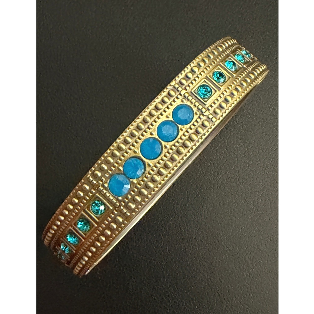 Rhinestone Bangle Bracelet Gold Tone Teal